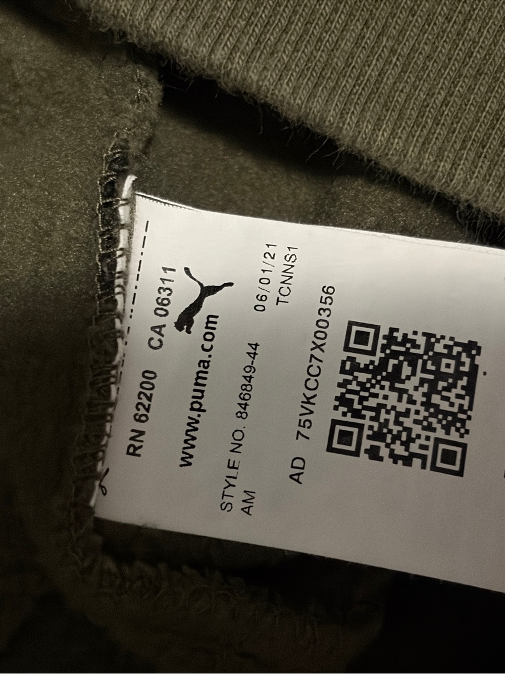 Puma Olive Green Crewneck Hoodie with Black and White Logos - Picture 3 of 6